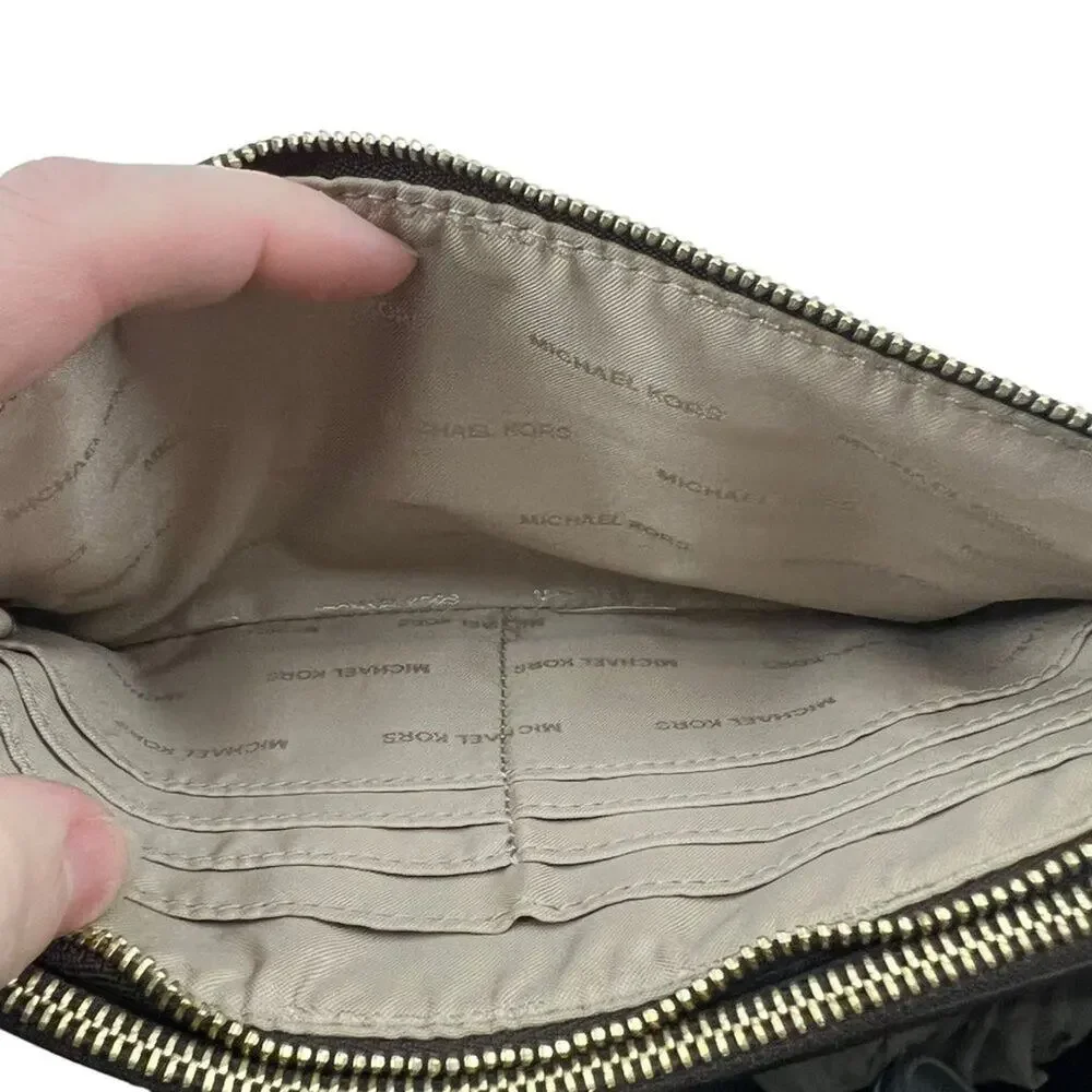 Michael Kors Double Zip Wristlet Leather Brown Tan